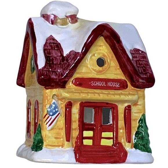 JSNY Vintage Holiday Schoolhouse Candle Holder Hand Painted Porcelain Ceramic - Picture 4 of 16